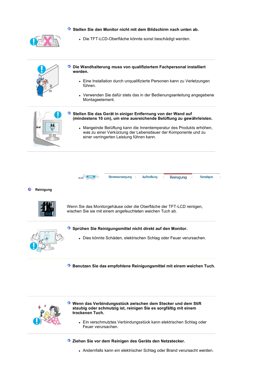 Samsung LS20BRDBSQ/EDC, LS20BRDESQ/EDC manual Sprühen Sie Reinigungsmittel nicht direkt auf den Monitor 