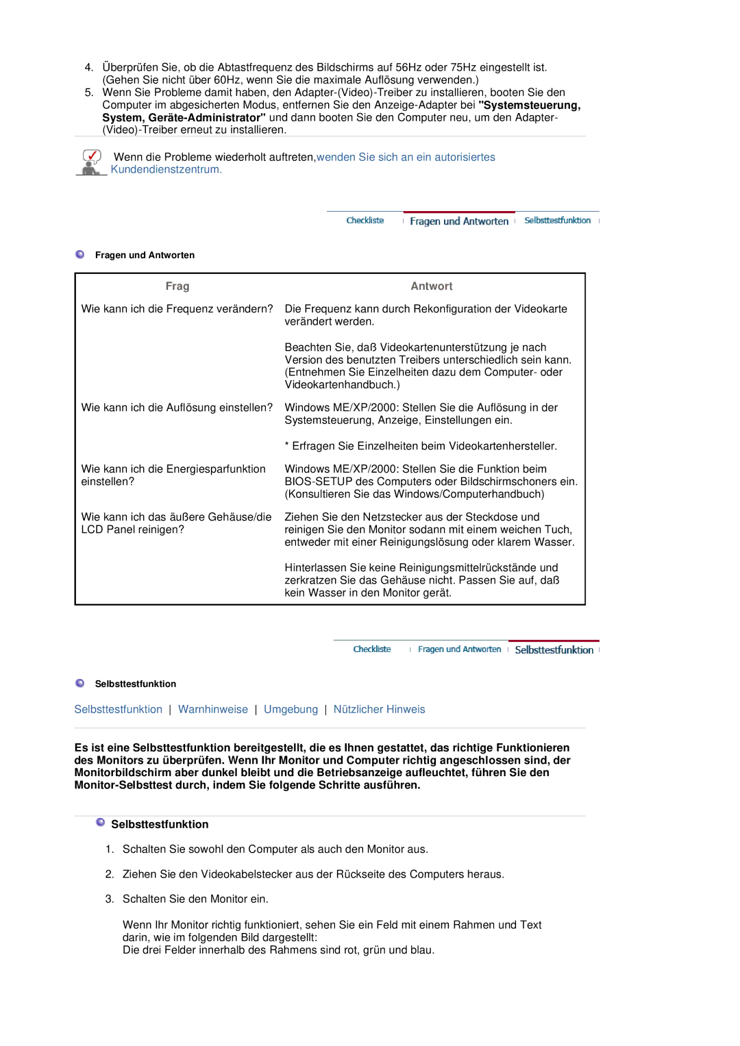 Samsung LS20BRDBSQ/EDC, LS20BRDESQ/EDC manual Frag Antwort 