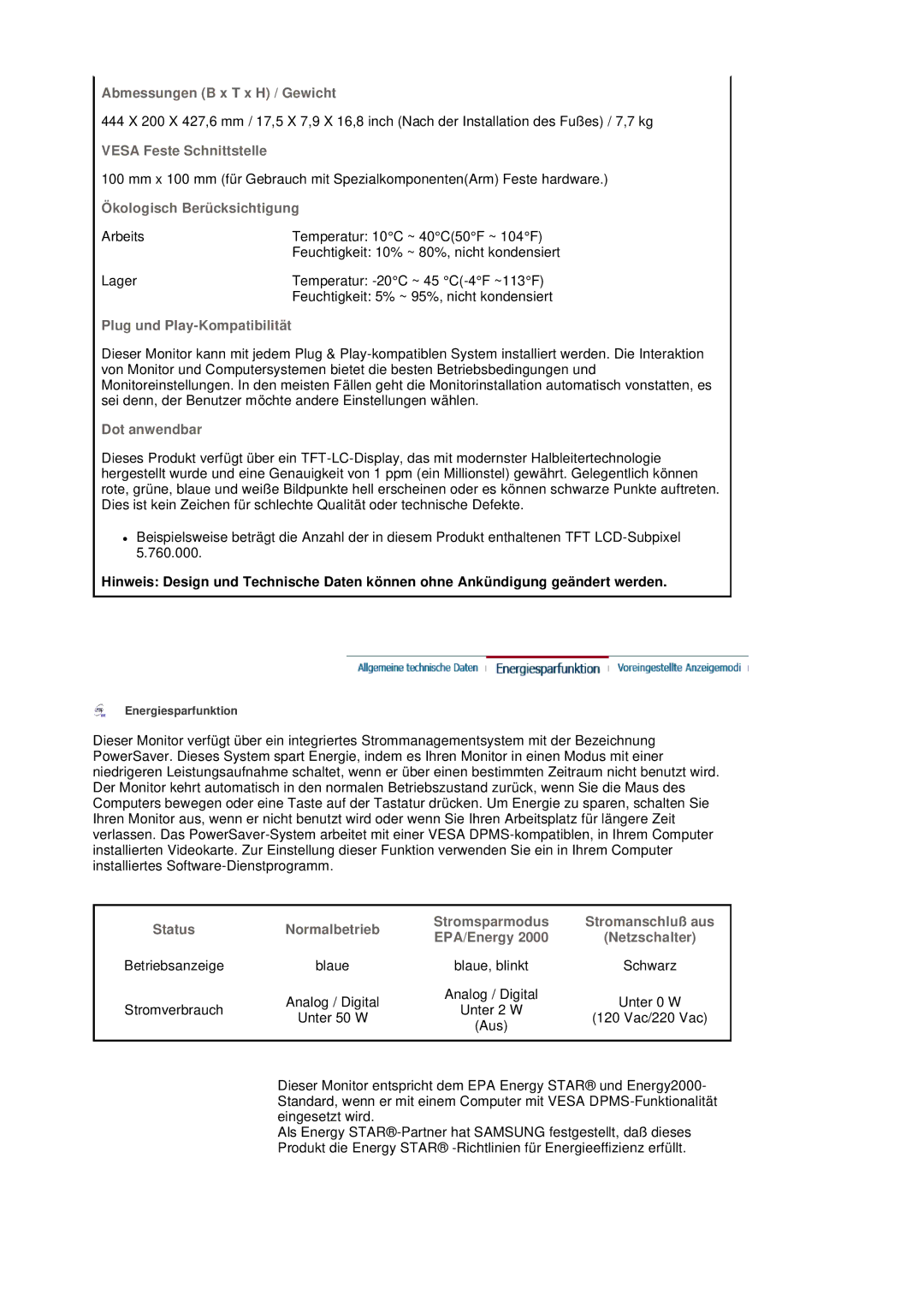 Samsung LS20BRDESQ/EDC, LS20BRDBSQ/EDC manual Abmessungen B x T x H / Gewicht 