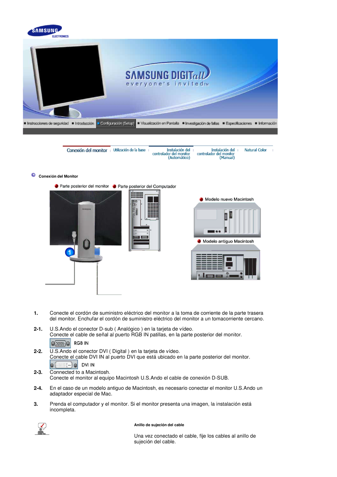 Samsung LS20BRDBSQ/EDC, LS20BRDESQ/EDC manual Conexión del Monitor 