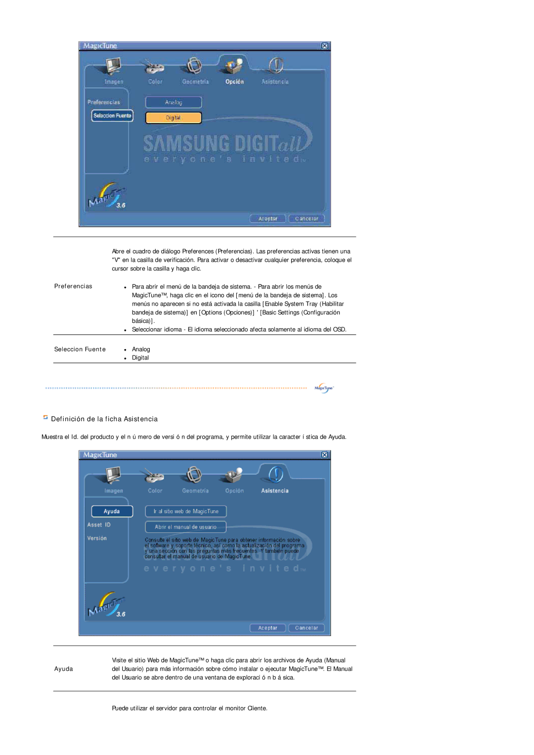 Samsung LS20BRDBSQ/EDC, LS20BRDESQ/EDC manual Definición de la ficha Asistencia 