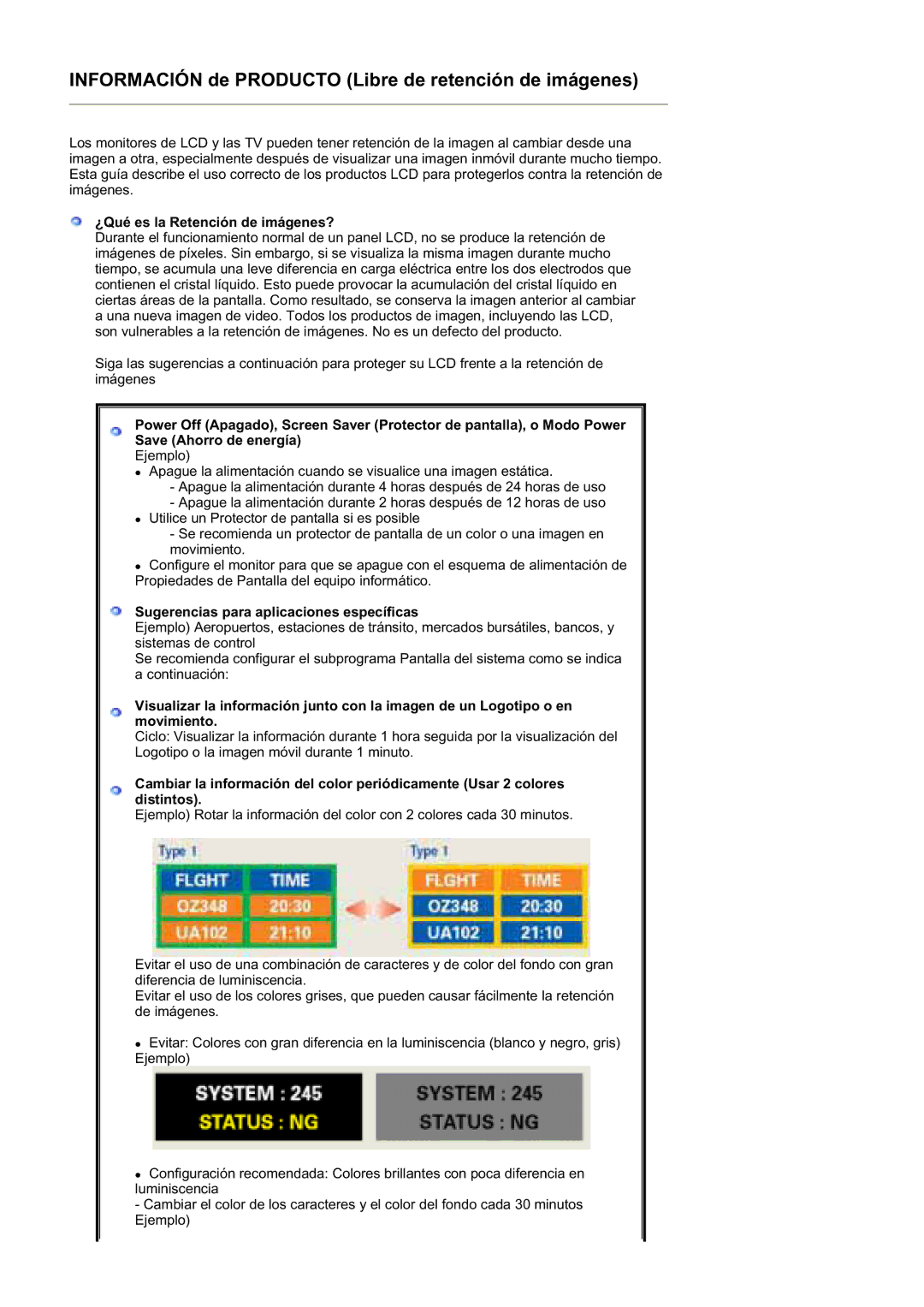 Samsung LS20BRDBSQ/EDC, LS20BRDESQ/EDC manual ¿Qué es la Retención de imágenes?, Sugerencias para aplicaciones específicas 