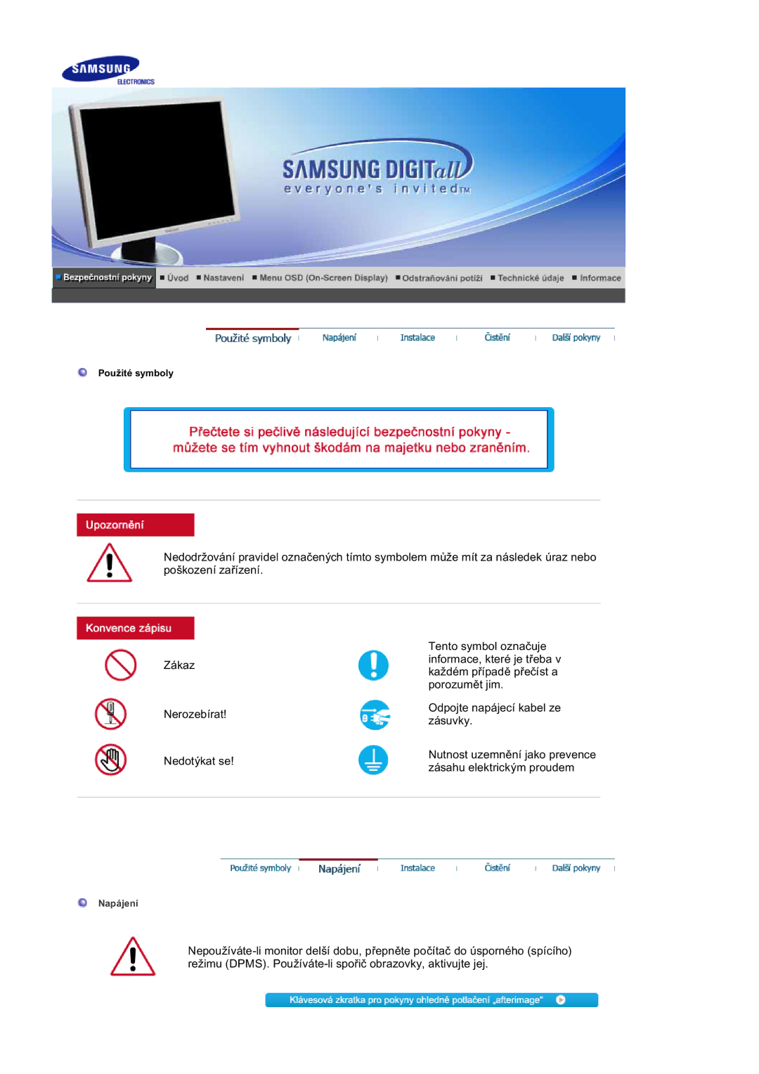 Samsung LS20BRDESQ/EDC, LS20BRDBSQ/EDC manual Nutnost uzemnČní jako prevence zásahu elektrickým proudem 