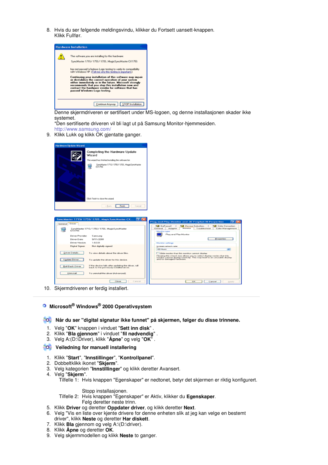 Samsung LS20BRDESQ/EDC, LS20BRDBSQ/EDC manual Klikk Bla gjennom i vinduet fil nødvendig 