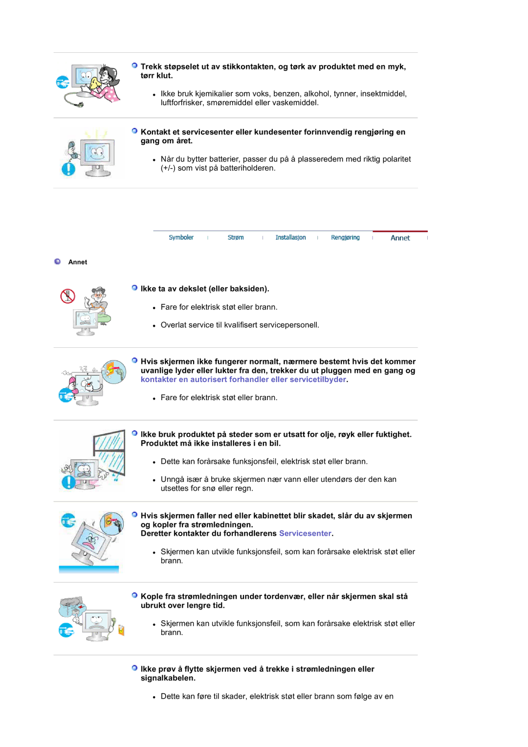 Samsung LS20BRDESQ/EDC, LS20BRDBSQ/EDC manual Ikke ta av dekslet eller baksiden 