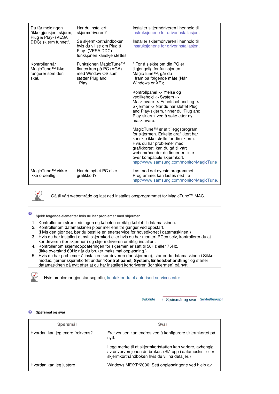 Samsung LS20BRDESQ/EDC, LS20BRDBSQ/EDC manual Spørsmål 