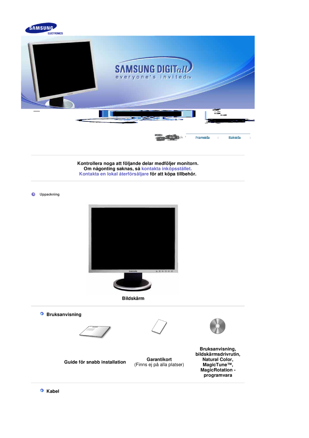 Samsung LS20BRDBSQ/EDC, LS20BRDESQ/EDC manual MagicTune, MagicRotation, Kabel 