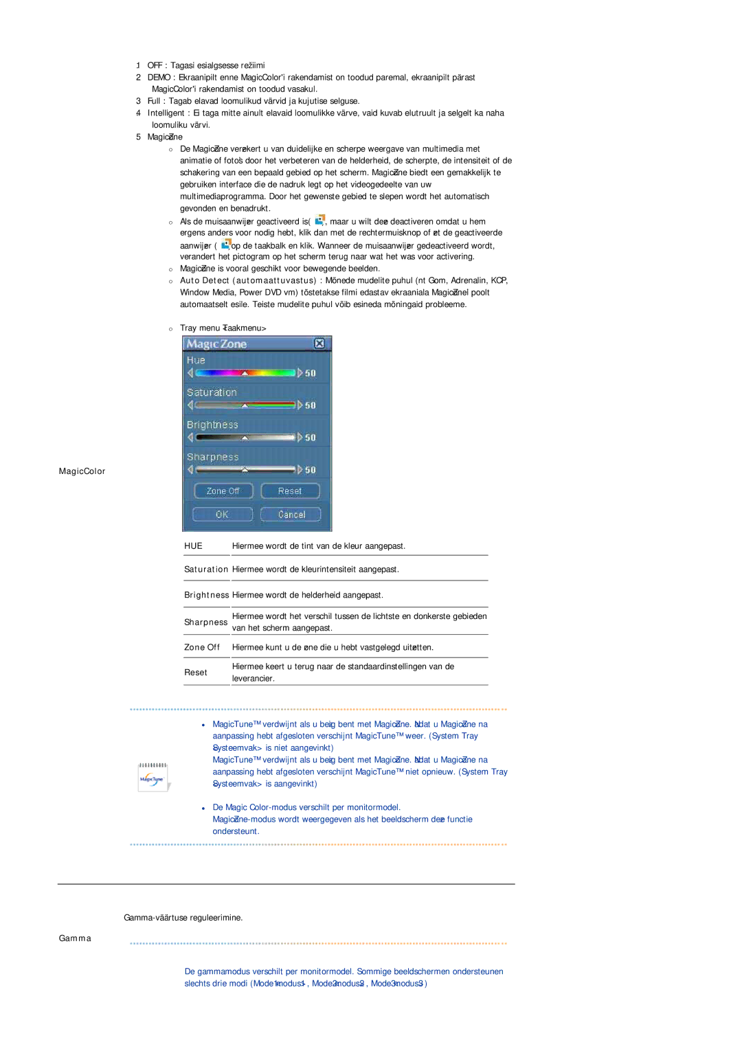 Samsung LS20BRDESQ/EDC, LS20BRDBSQ/EDC manual MagicColor, Reset, Gamma 