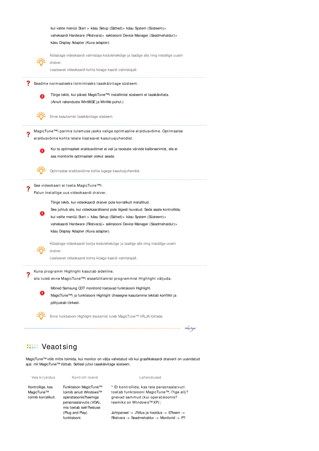 Samsung LS20BRDESQ/EDC manual Seadme normaalseks toimimiseks taaskäivitage süsteem, Gnevad sammud kui operatsioonis? 