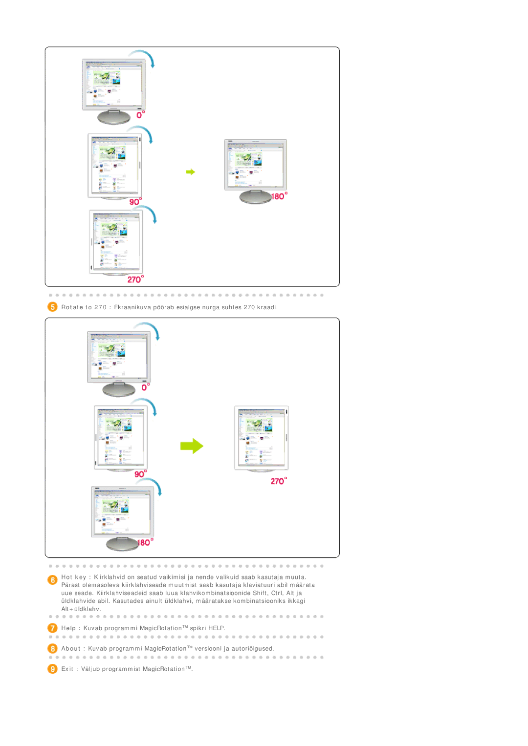 Samsung LS20BRDESQ/EDC, LS20BRDBSQ/EDC manual Exit Väljub programmist MagicRotation 