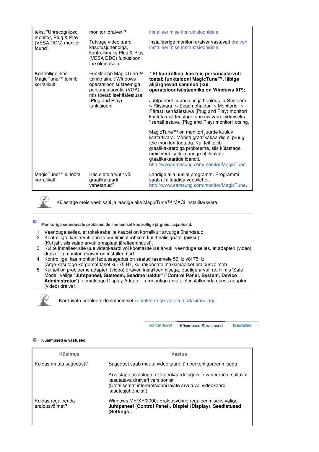 Samsung LS20BRDESQ/EDC manual Et kontrollida, kas teie personaalarvuti, Toetab funktsiooni MagicTune, läbige, Settings 