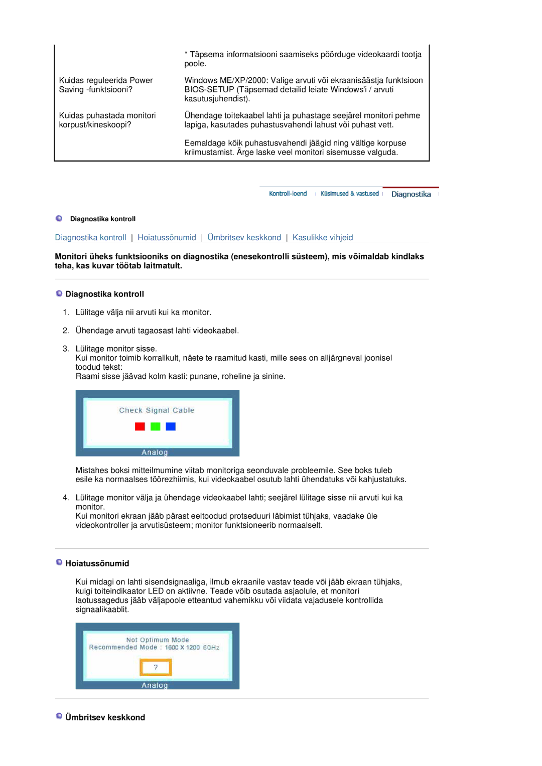 Samsung LS20BRDBSQ/EDC, LS20BRDESQ/EDC manual Hoiatussõnumid, Ümbritsev keskkond 