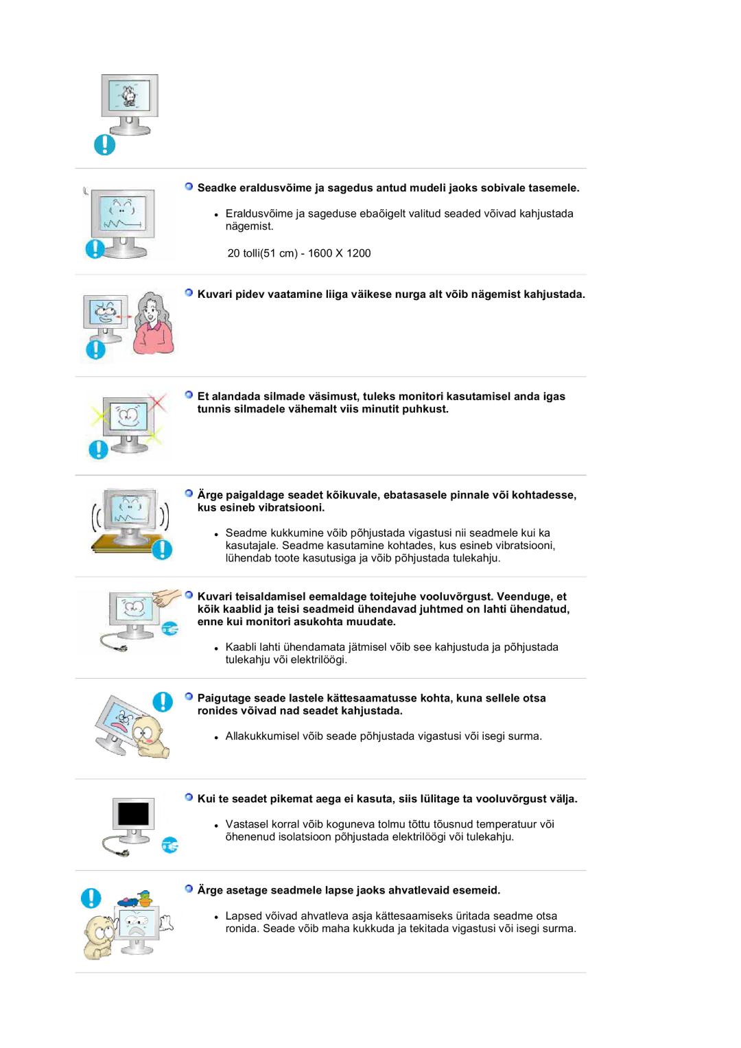 Samsung LS20BRDESQ/EDC, LS20BRDBSQ/EDC manual Ärge asetage seadmele lapse jaoks ahvatlevaid esemeid 