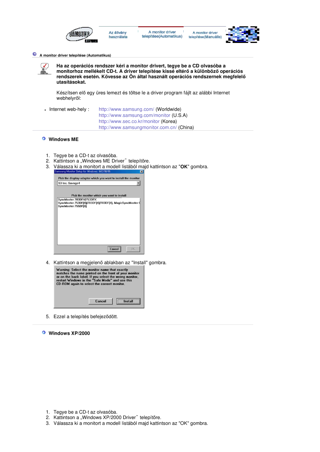 Samsung LS20BRDESQ/EDC, LS20BRDBSQ/EDC manual Windows ME, Windows XP/2000 