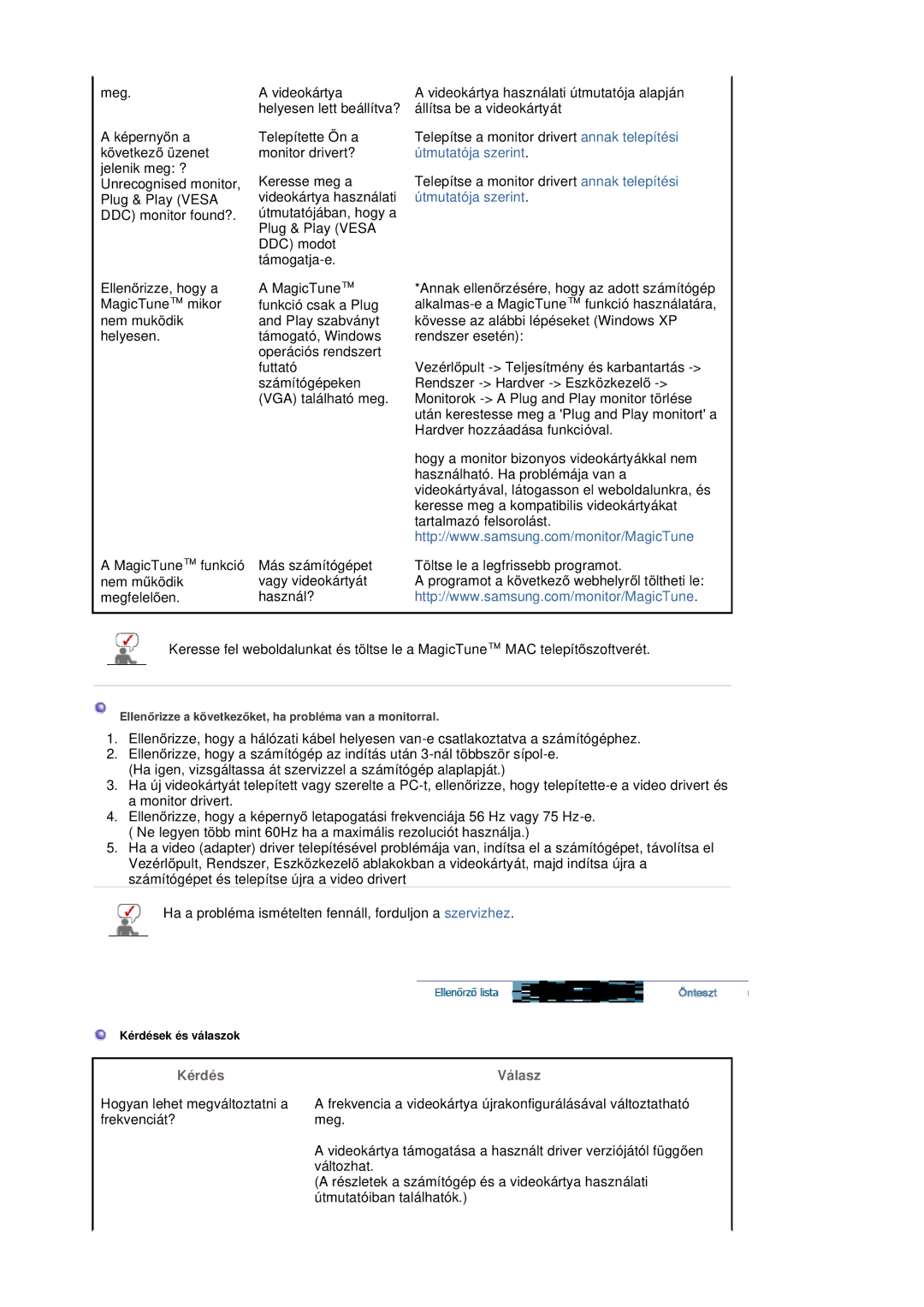 Samsung LS20BRDESQ/EDC, LS20BRDBSQ/EDC manual Kérdés Válasz 