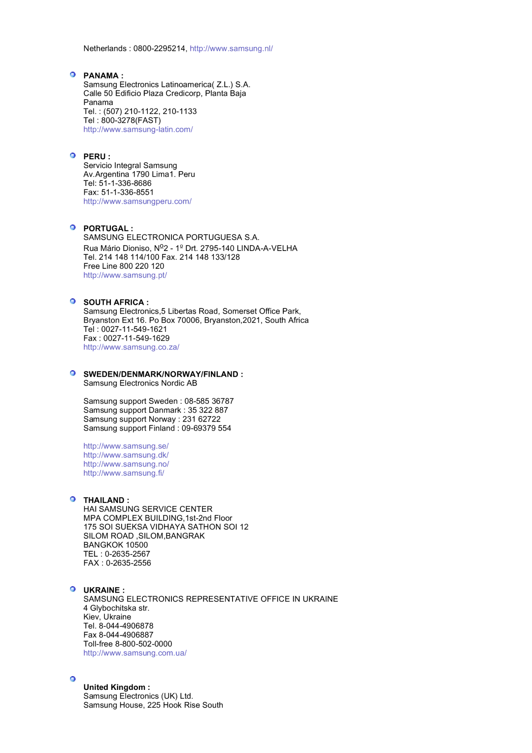 Samsung LS20BRDESQ/EDC, LS20BRDBSQ/EDC manual Panama, United Kingdom 