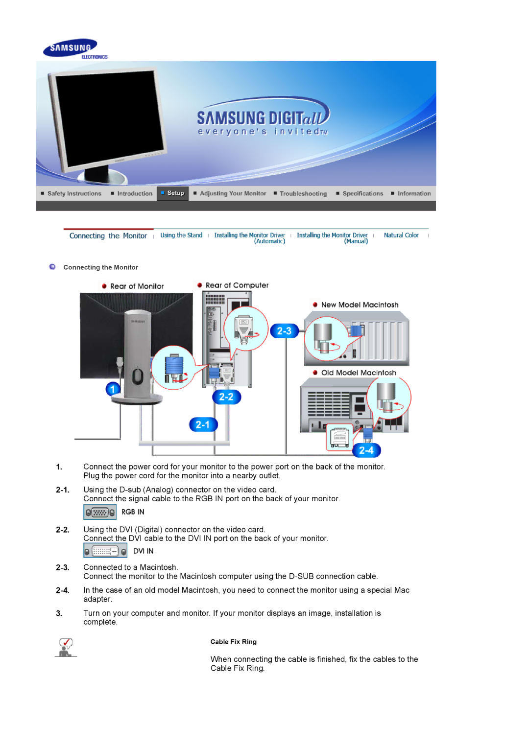 Samsung LS20BRDBSQ/XSA, LS20BRDESQ/EDC, LS20BRDTS/EDC, LS20BRDBSQ/EDC, LS20BRDBBV/XSE manual Connecting the Monitor 