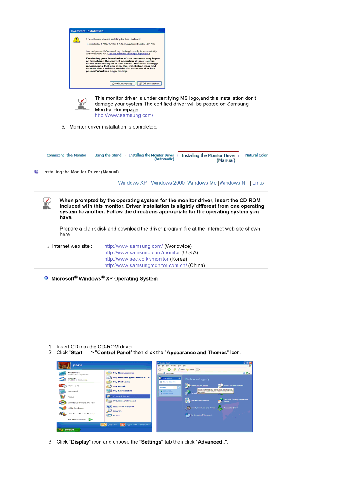 Samsung LS20BRDBBV/XSE, LS20BRDESQ/EDC, LS20BRDTS/EDC, LS20BRDBSQ/EDC, LS20BRDBSQ/XSA Microsoft Windows XP Operating System 