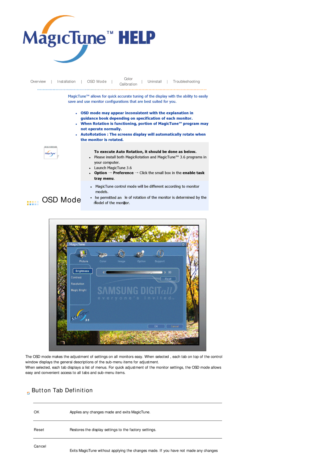 Samsung LS20BRDBBV/XSE, LS20BRDESQ/EDC, LS20BRDTS/EDC manual To execute Auto Rotation, it should be done as below, Tray menu 