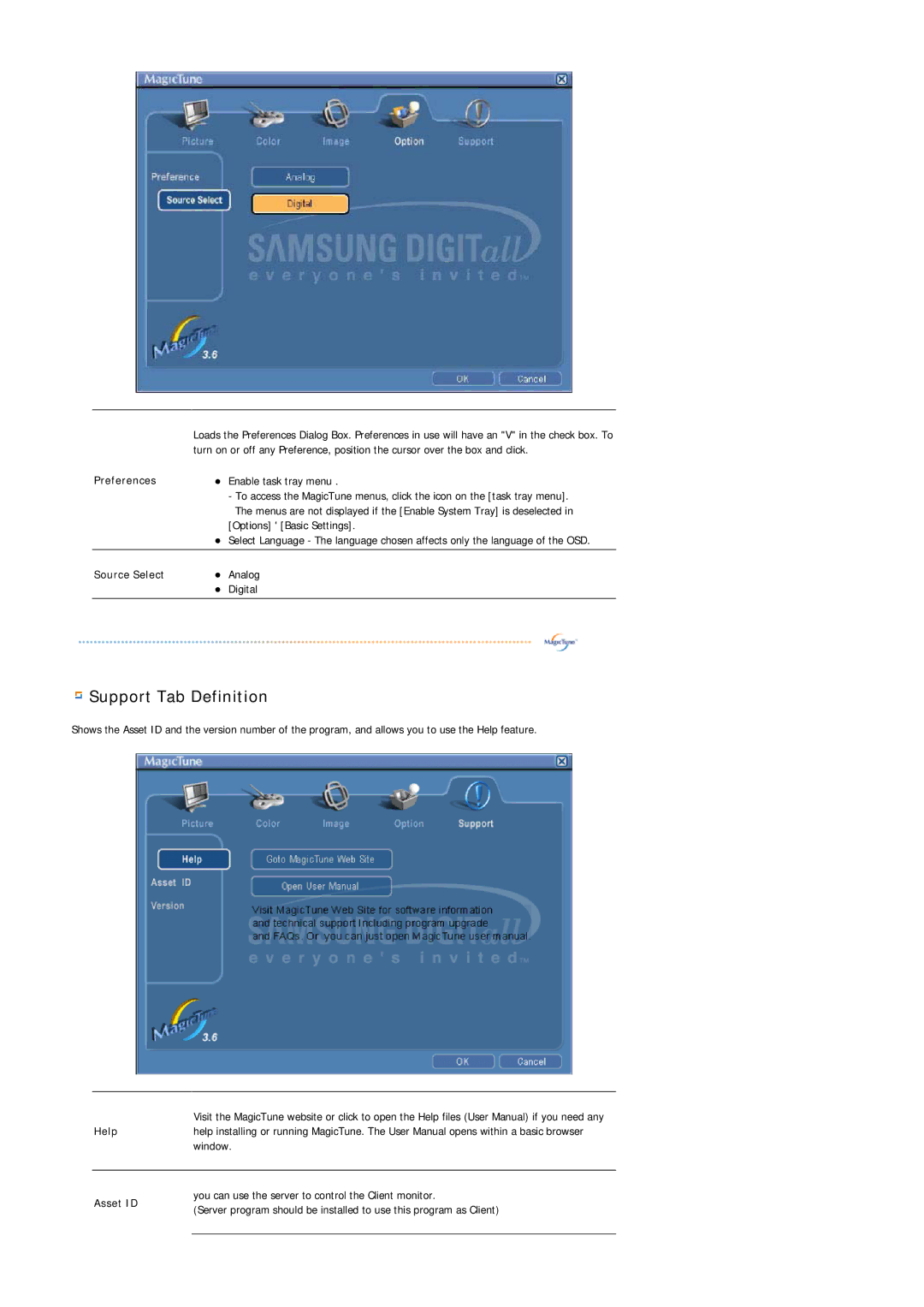 Samsung LS20BRDBBV/XSE, LS20BRDESQ/EDC, LS20BRDTS/EDC, LS20BRDBSQ/EDC, LS20BRDBSQ/XSA Preferences, Source Select, Asset ID 