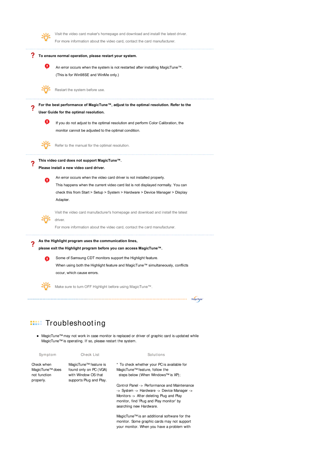 Samsung LS20BRDBSQ/XSA, LS20BRDESQ/EDC, LS20BRDTS/EDC, LS20BRDBSQ/EDC, LS20BRDBBV/XSE manual Symptom Check List 