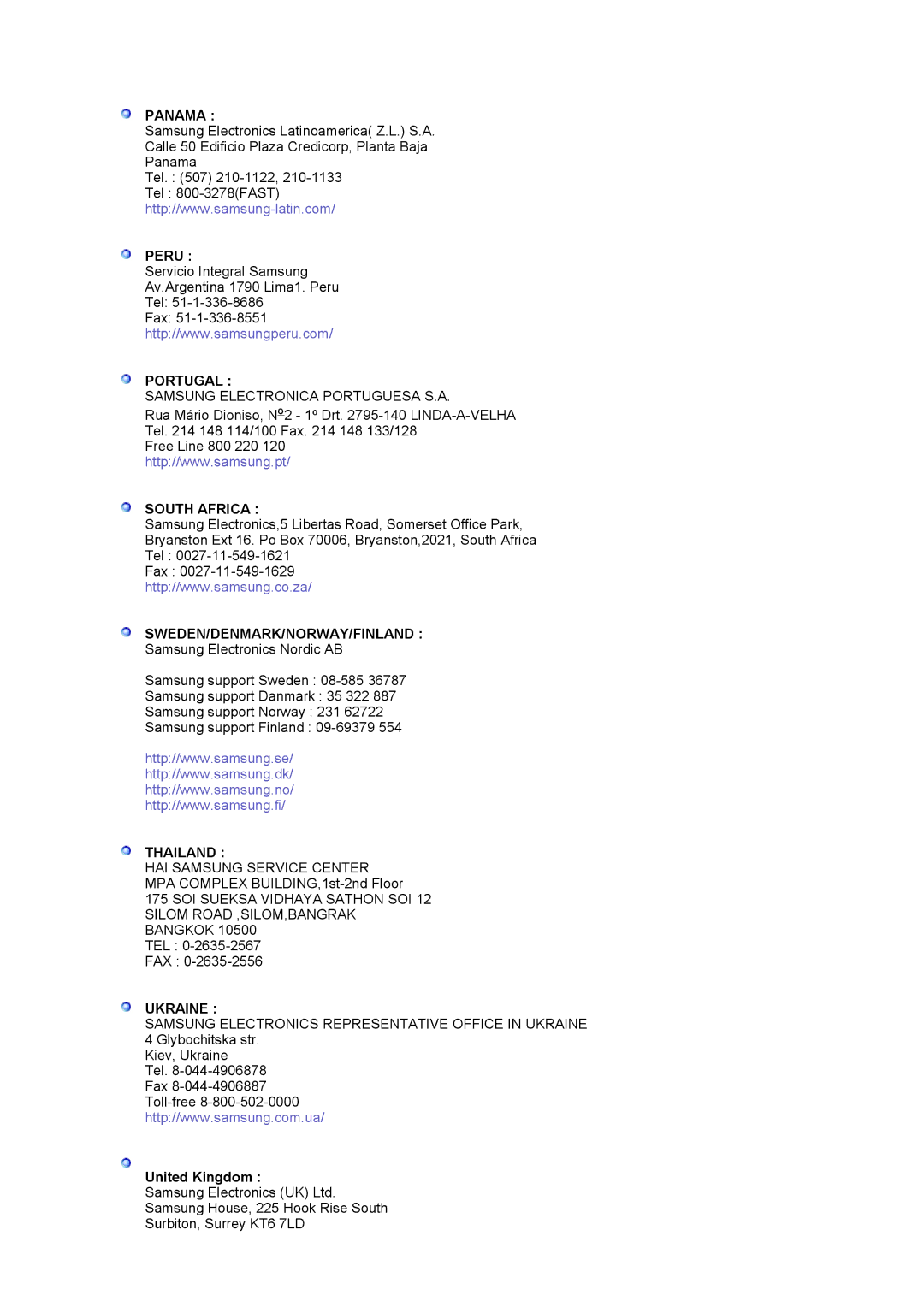 Samsung LS20BRDTS/EDC, LS20BRDESQ/EDC, LS20BRDBSQ/EDC, LS20BRDBBV/XSE, LS20BRDBSQ/XSA manual Panama, United Kingdom 