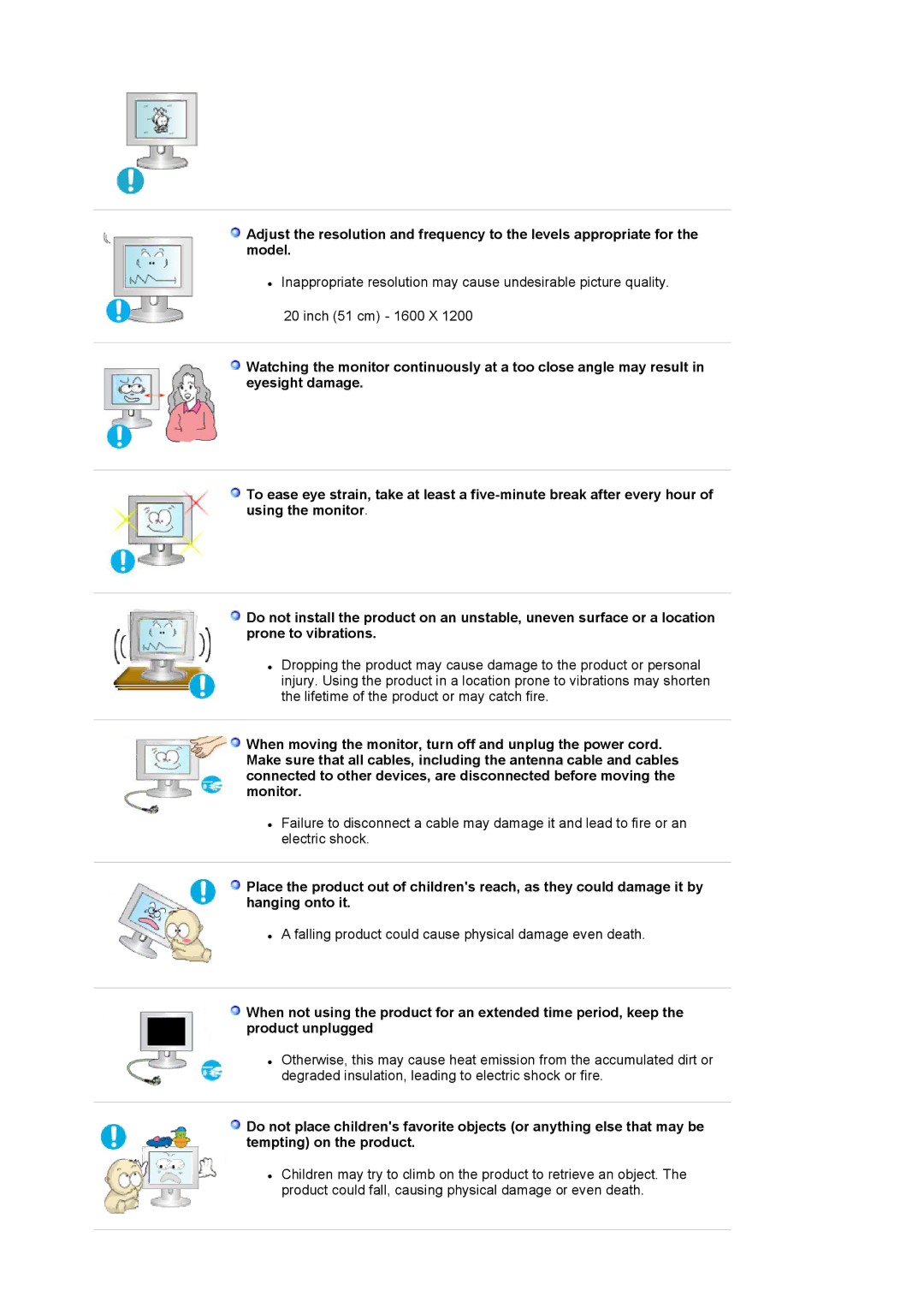 Samsung LS20BRDBBV/XSE, LS20BRDESQ/EDC, LS20BRDTS/EDC, LS20BRDBSQ/EDC Falling product could cause physical damage even death 