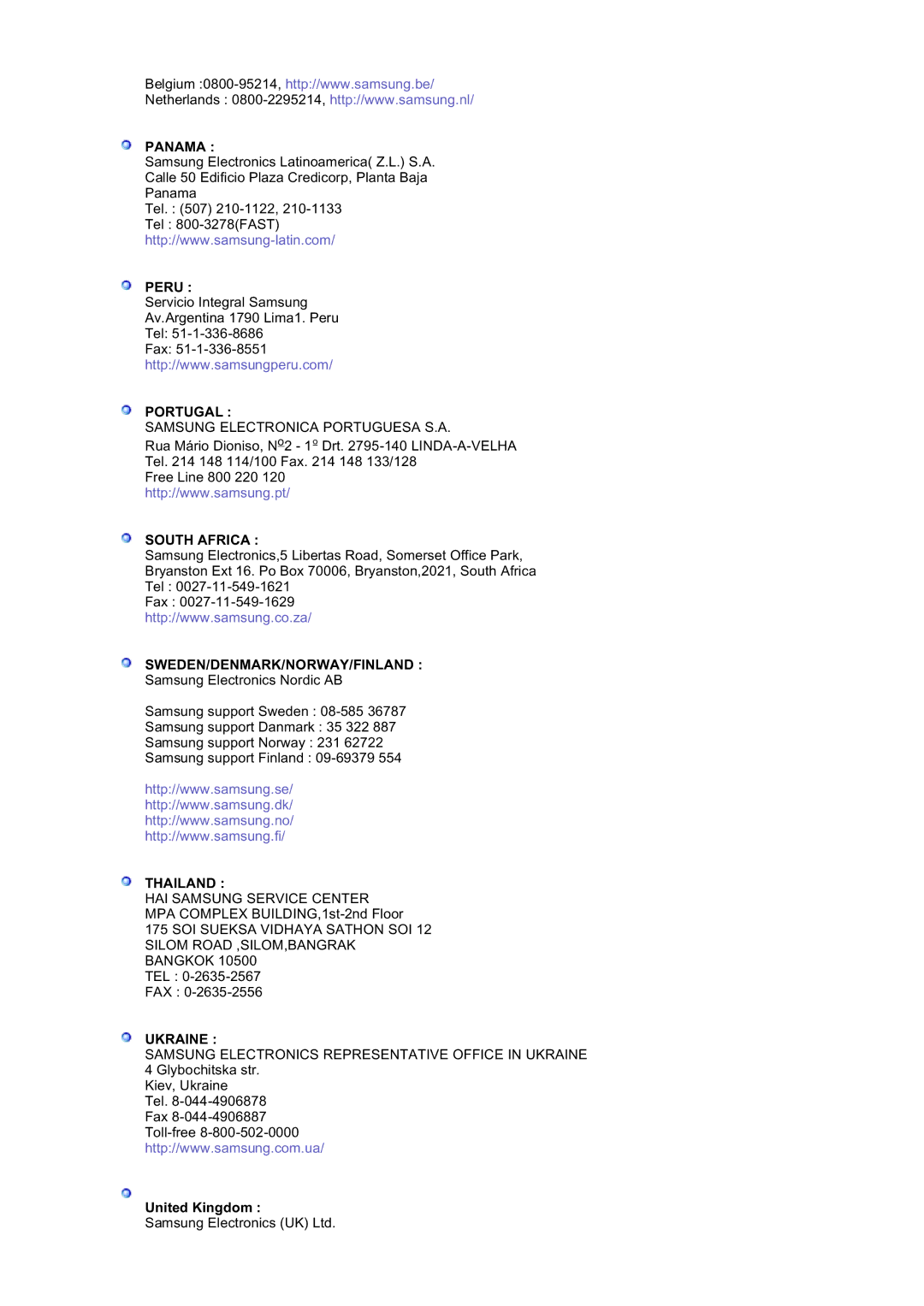 Samsung LS20BRDTS/EDC, LS20BRDESQ/EDC, LS20BRDBSQ/EDC manual Panama, United Kingdom 