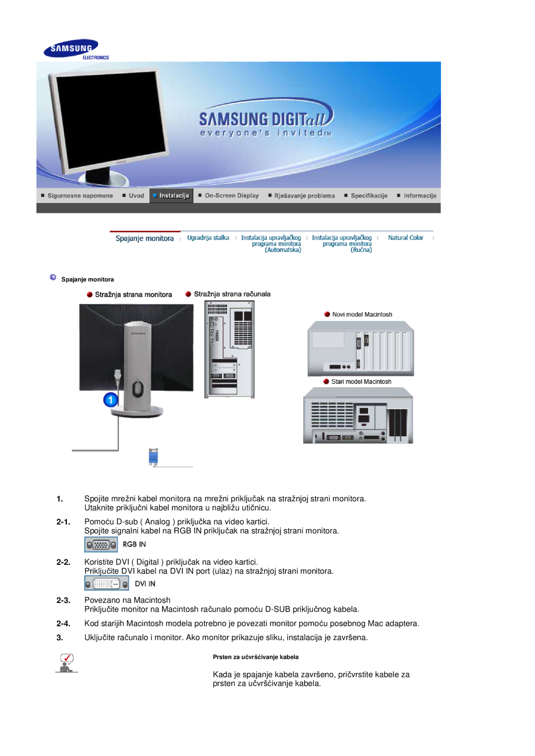 Samsung LS20BRDBSQ/EDC, LS20BRDESQ/EDC, LS20BRDTS/EDC manual Spajanje monitora 