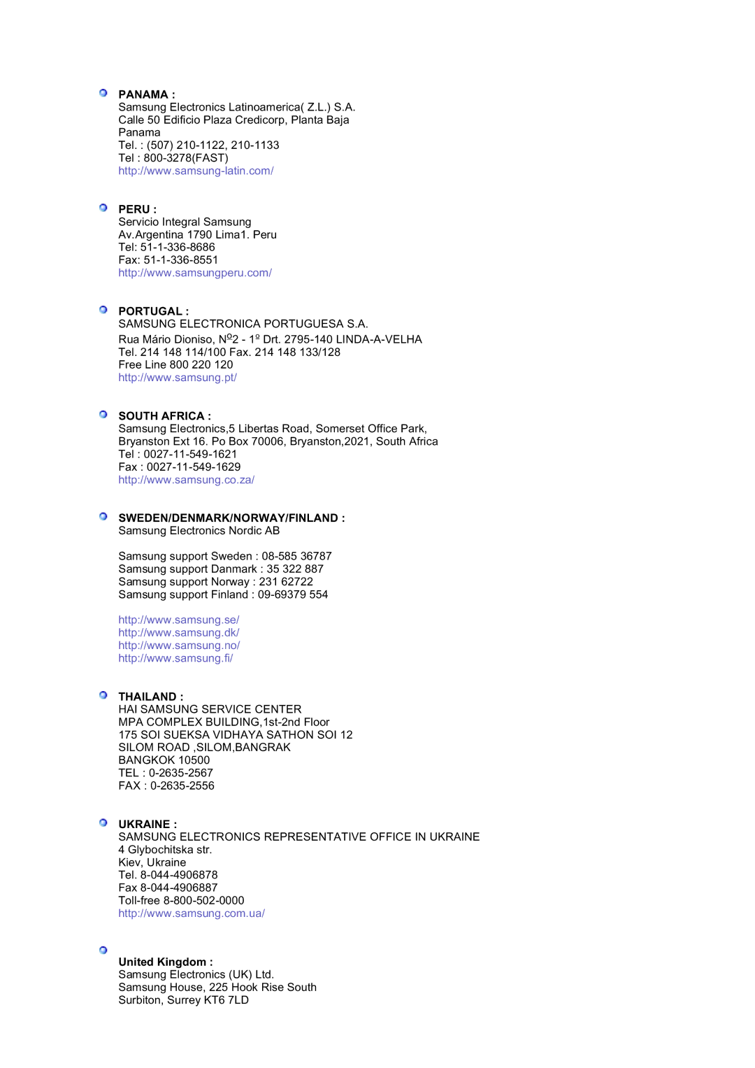 Samsung LS20BRDESQ/EDC, LS20BRDTS/EDC, LS20BRDBSQ/EDC manual Panama, United Kingdom 