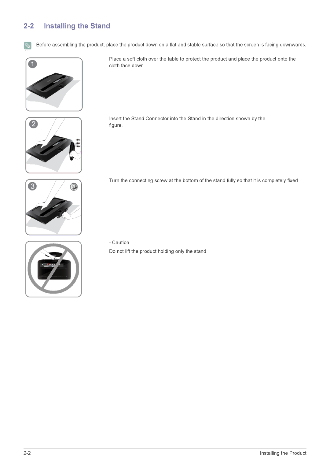 Samsung LS20CFVKF/EN, LS20CFVKFV/EN, LS20CFVKF/XE manual Installing the Stand 