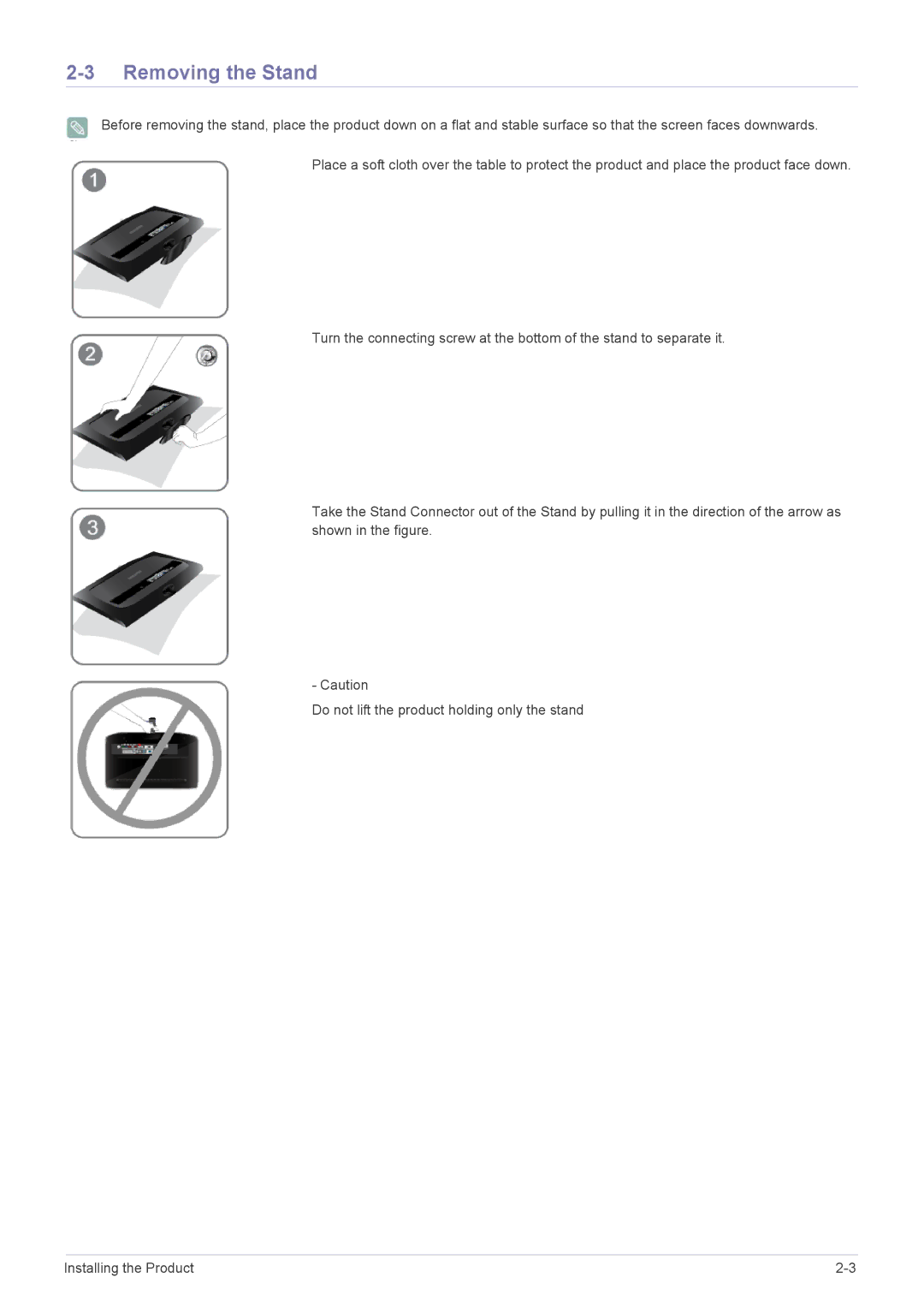 Samsung LS20CFVKFV/EN, LS20CFVKF/EN, LS20CFVKF/XE manual Removing the Stand 