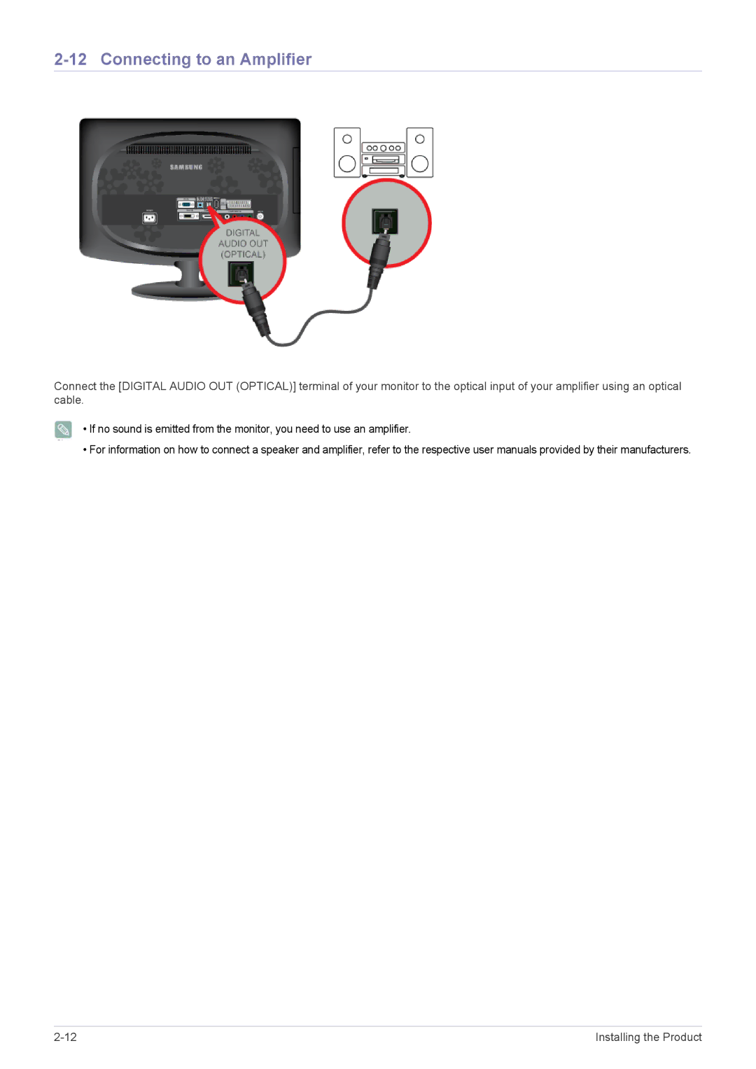 Samsung LS20CFVKF/EN, LS20CFVKFV/EN, LS20CFVKF/XE manual Connecting to an Amplifier 