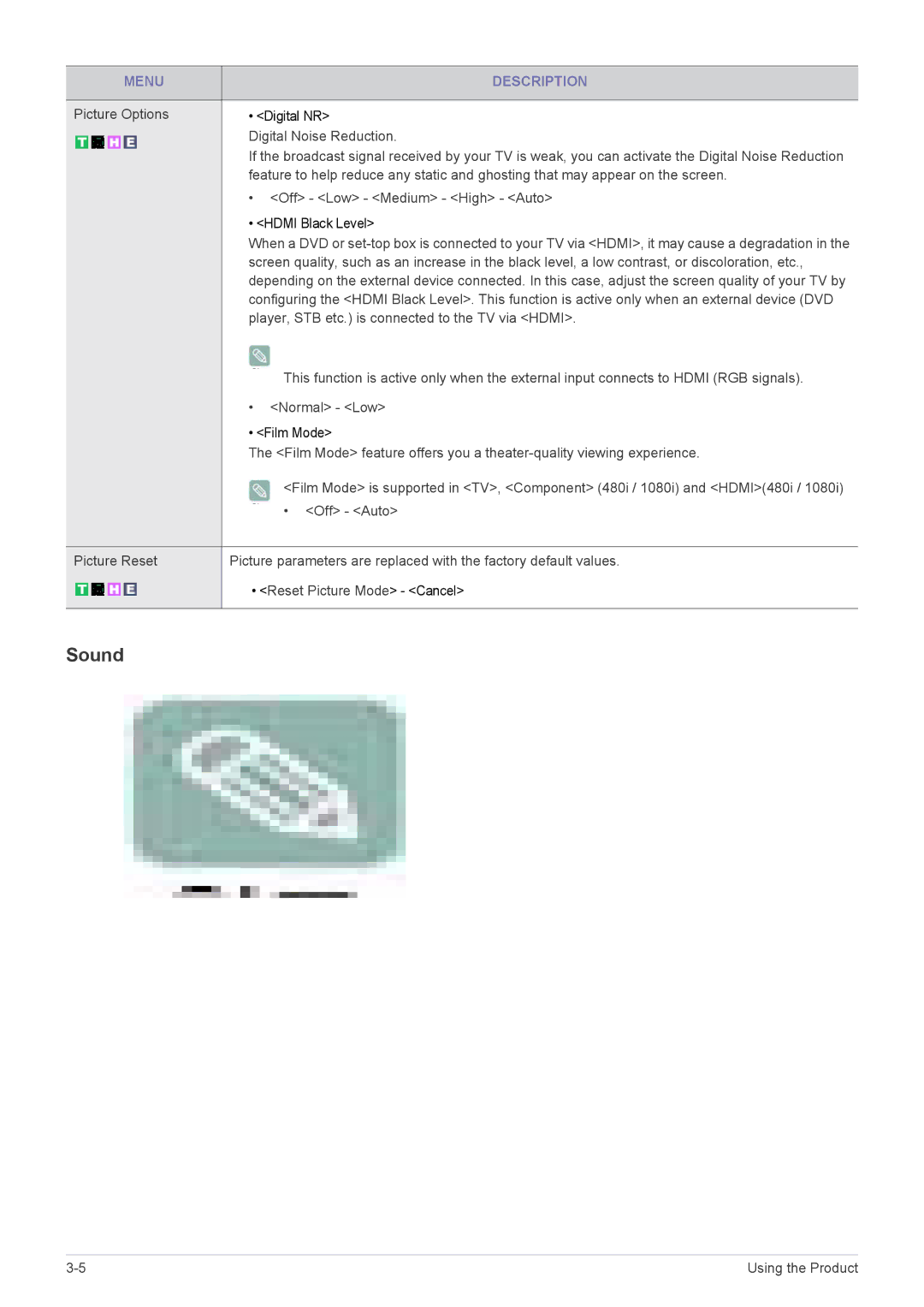 Samsung LS20CFVKF/XE, LS20CFVKF/EN, LS20CFVKFV/EN manual Sound, Player, STB etc. is connected to the TV via Hdmi 