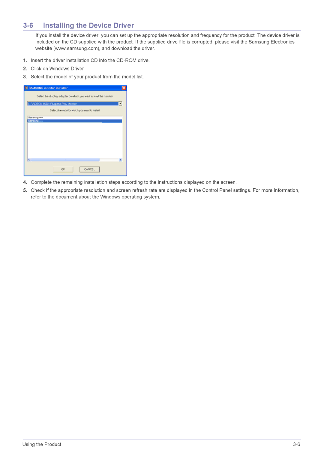 Samsung LS20CFVKFV/EN, LS20CFVKF/EN, LS20CFVKF/XE manual Installing the Device Driver 