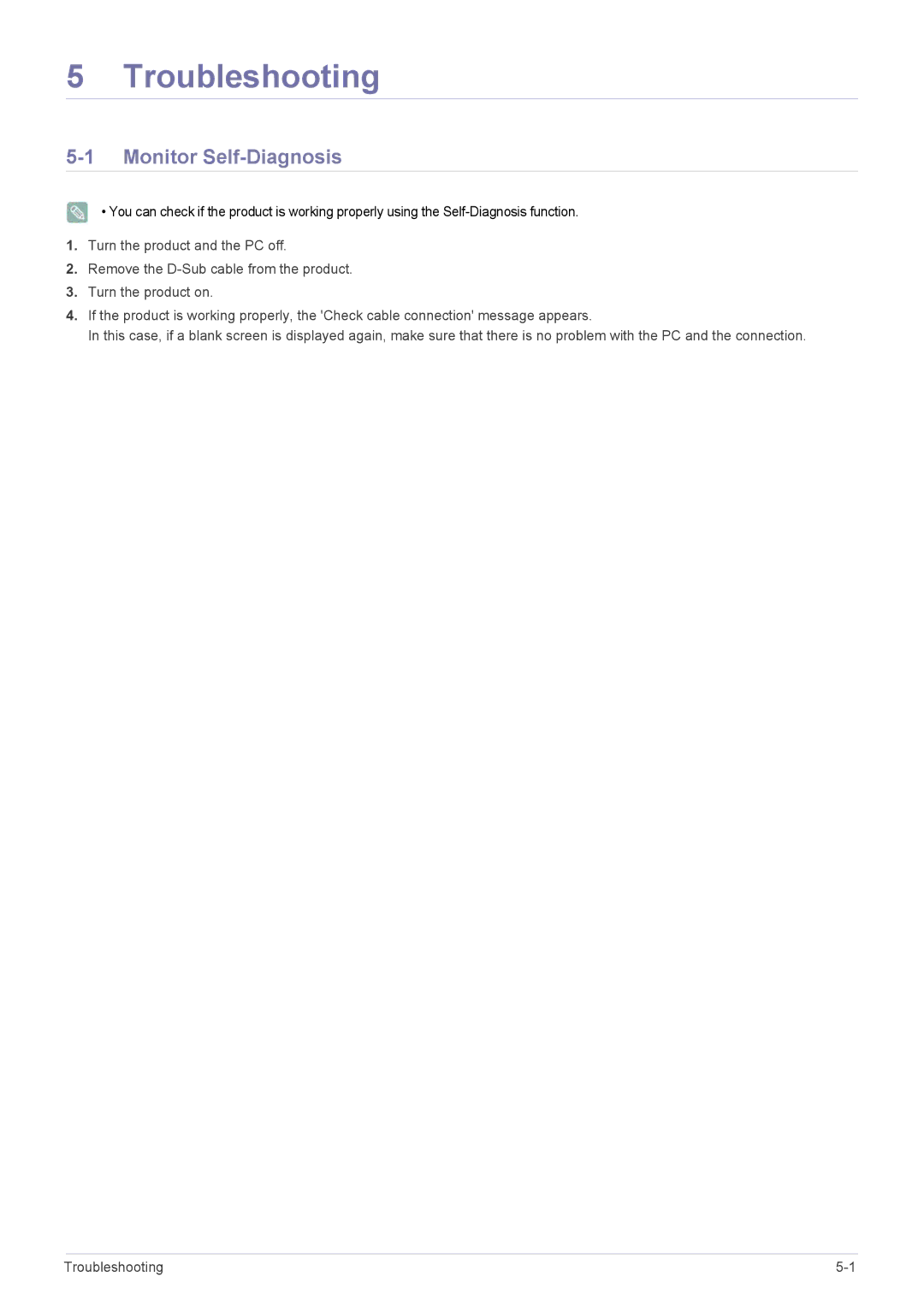 Samsung LS20CFVKF/XE, LS20CFVKF/EN, LS20CFVKFV/EN manual Troubleshooting, Monitor Self-Diagnosis 