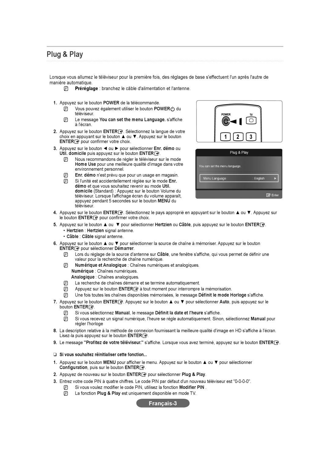 Samsung LS20CFVKFV/EN Français-3, NN Le message You can set the menu Language. saffiche, Entere pour confirmer votre choix 