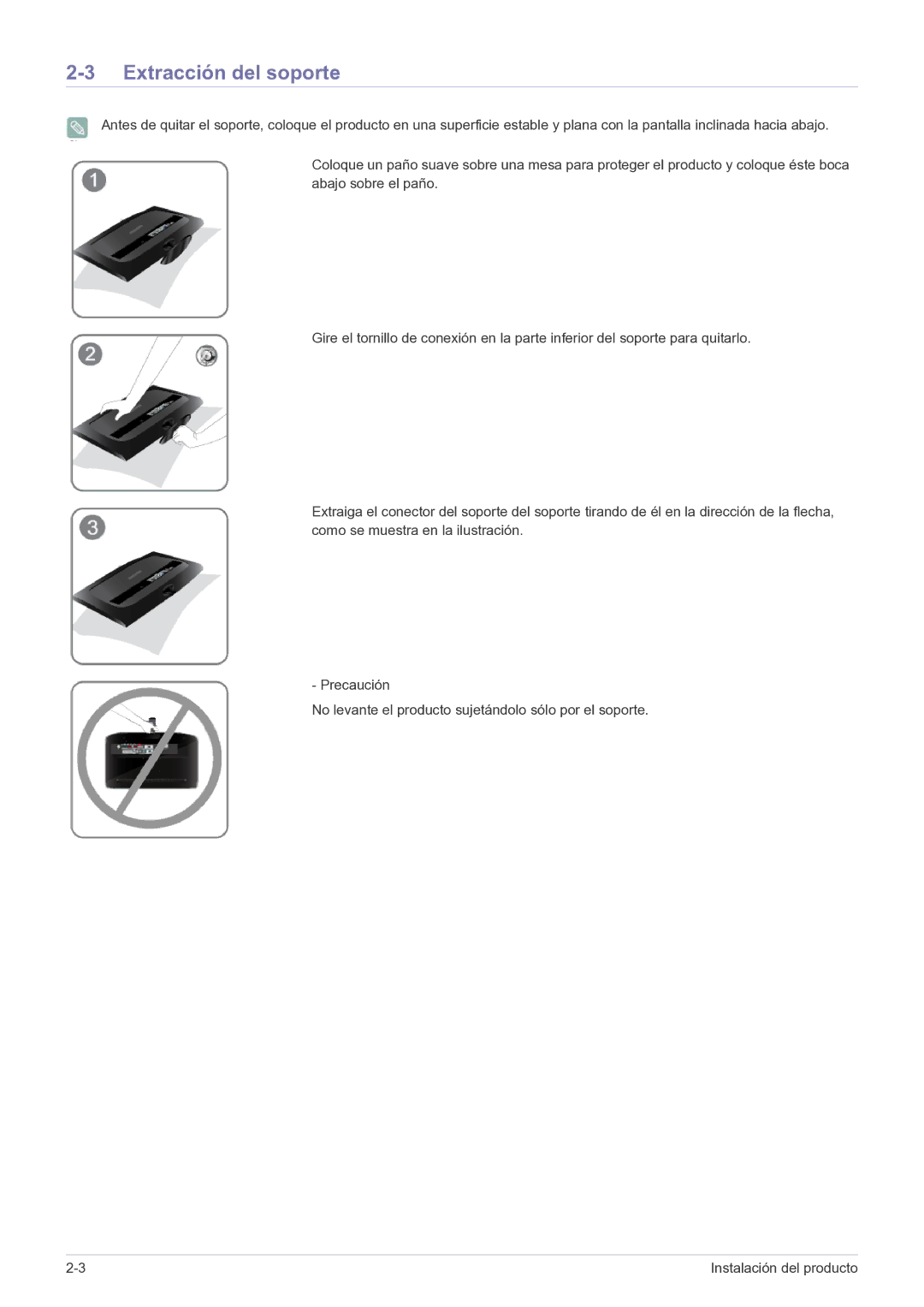 Samsung LS20CFVKF/EN, LS20CFVKFV/EN manual Extracción del soporte 