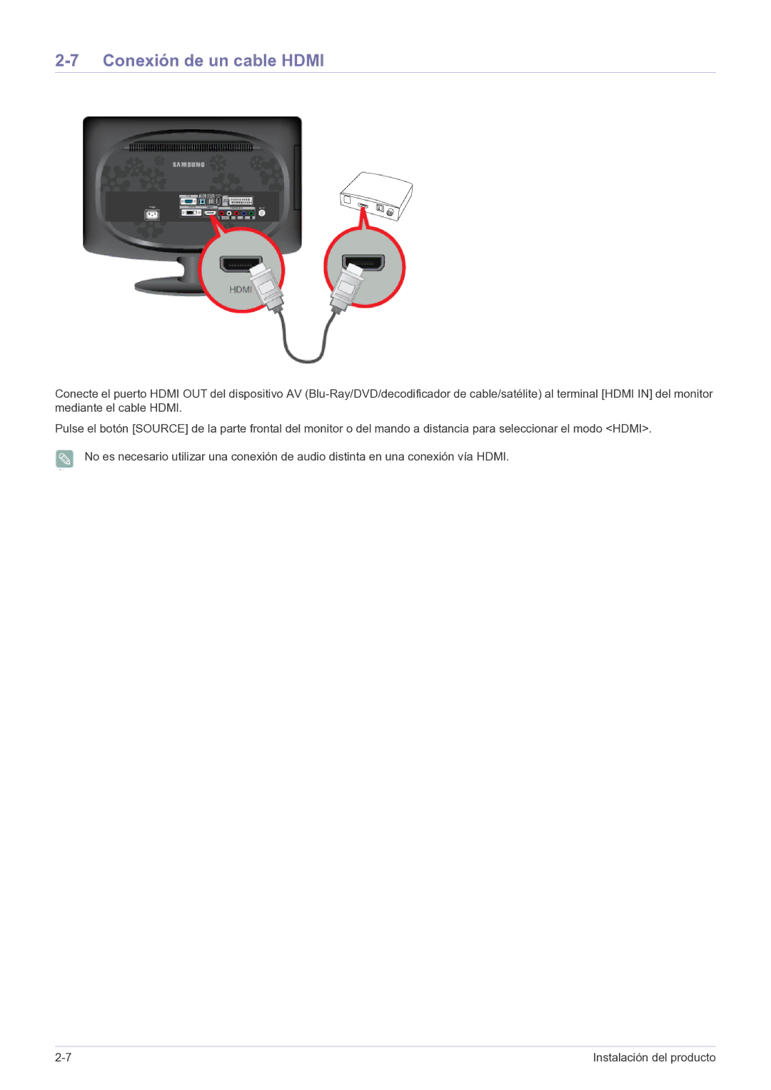 Samsung LS20CFVKF/EN, LS20CFVKFV/EN manual Conexión de un cable Hdmi 