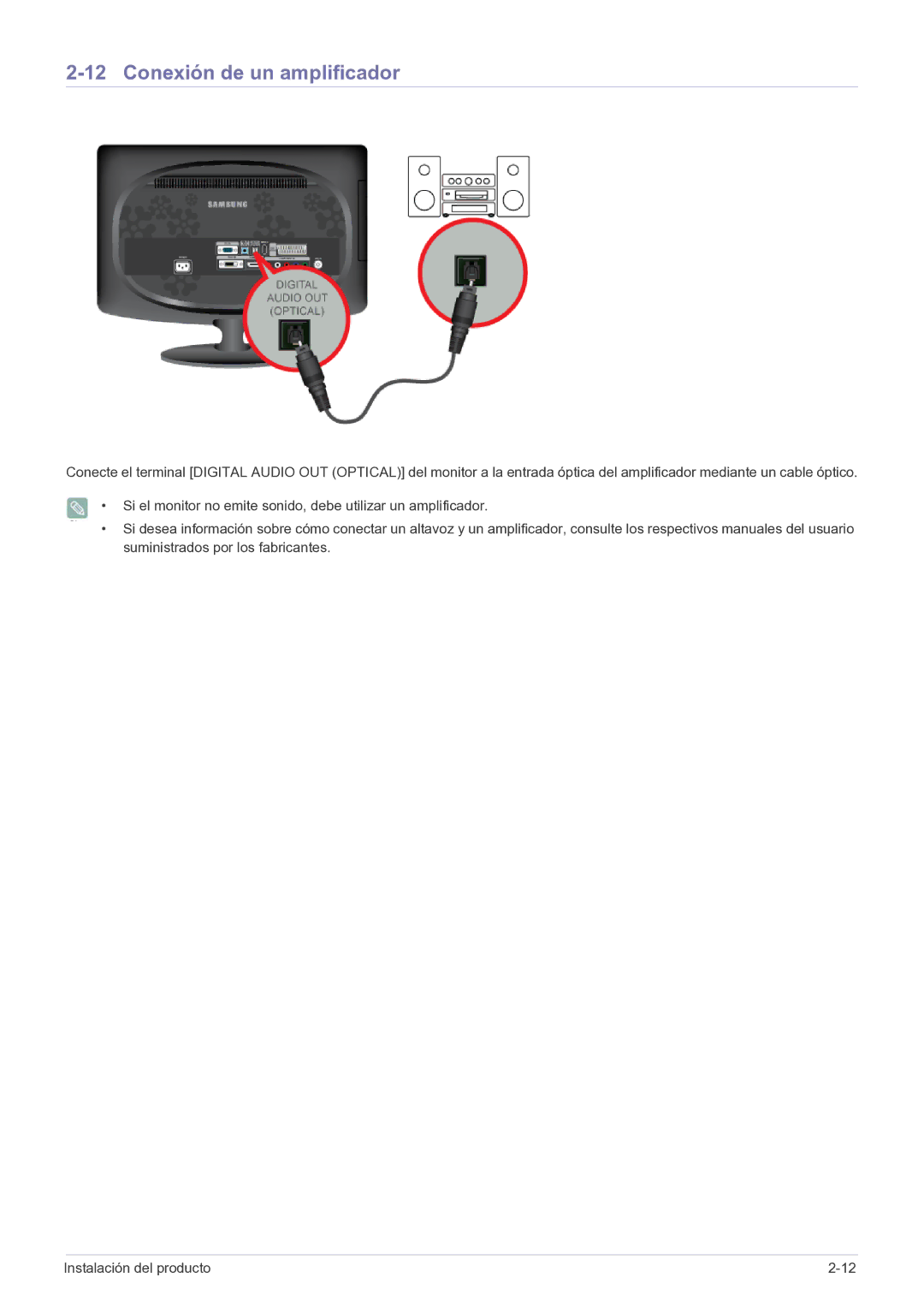 Samsung LS20CFVKFV/EN, LS20CFVKF/EN manual Conexión de un amplificador 