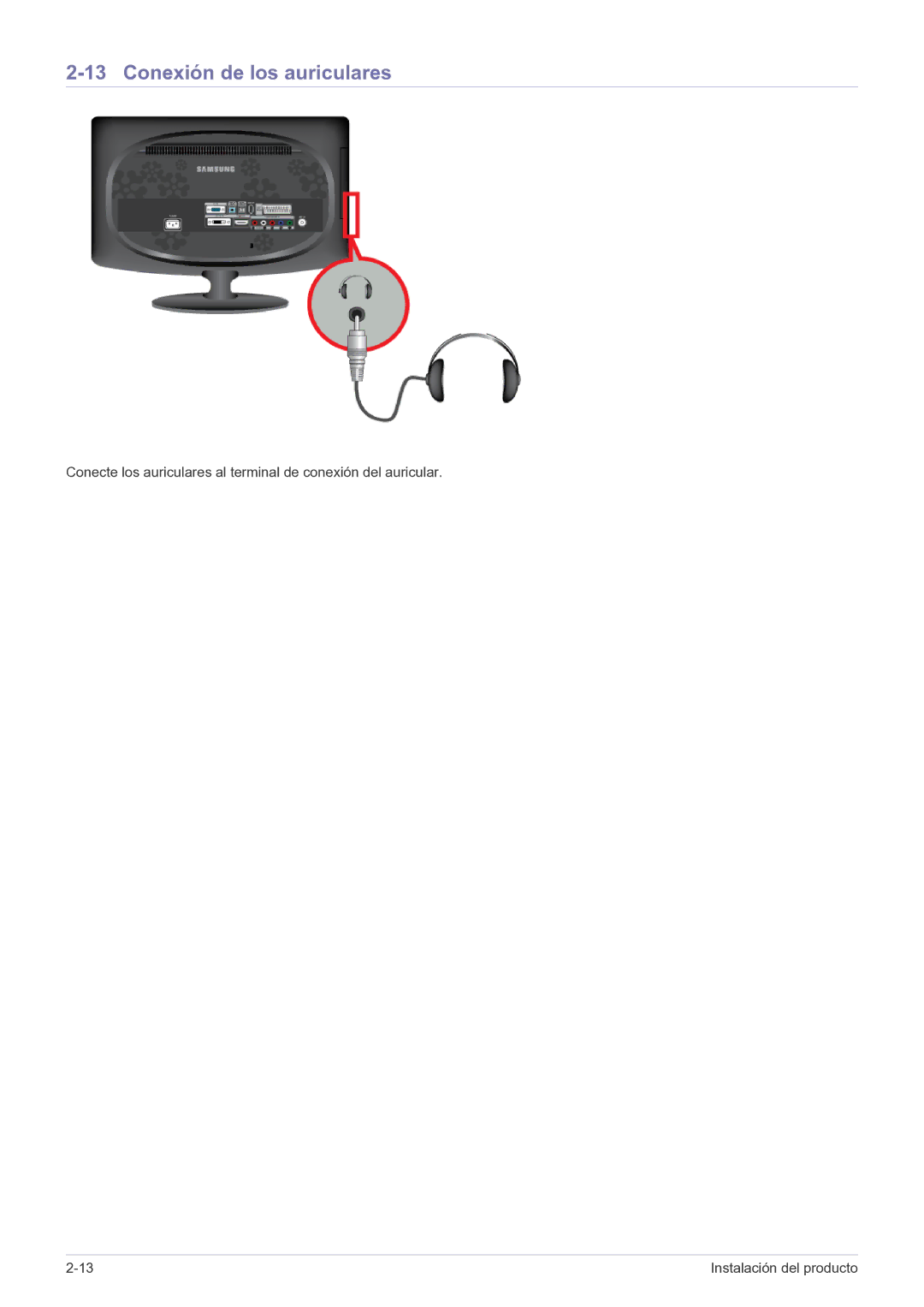 Samsung LS20CFVKF/EN, LS20CFVKFV/EN manual Conexión de los auriculares 