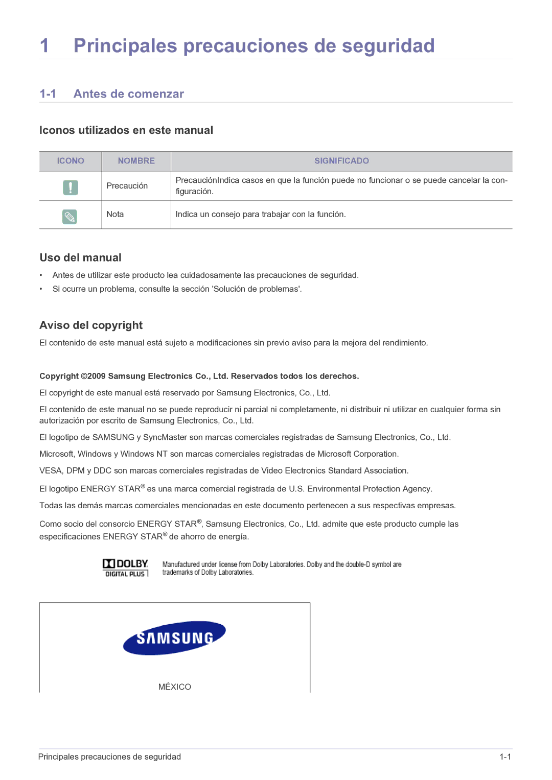 Samsung LS20CFVKFV/EN Antes de comenzar, Iconos utilizados en este manual, Uso del manual, Aviso del copyright 