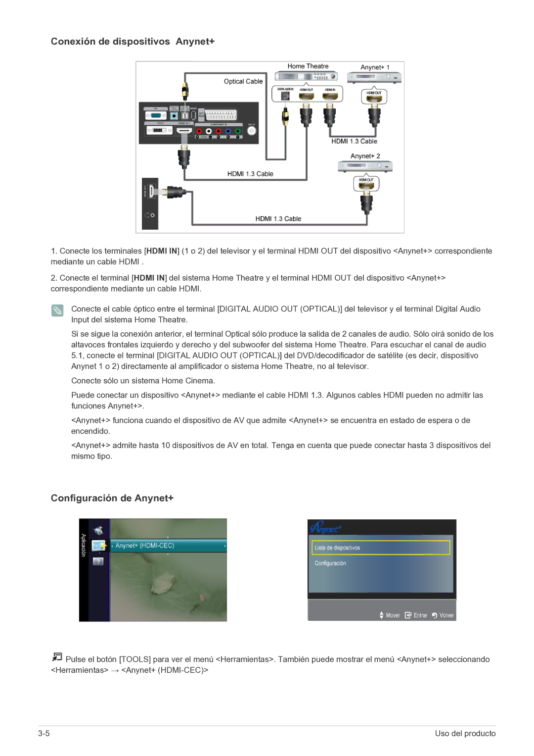 Samsung LS20CFVKF/EN, LS20CFVKFV/EN manual Conexión de dispositivos Anynet+ 