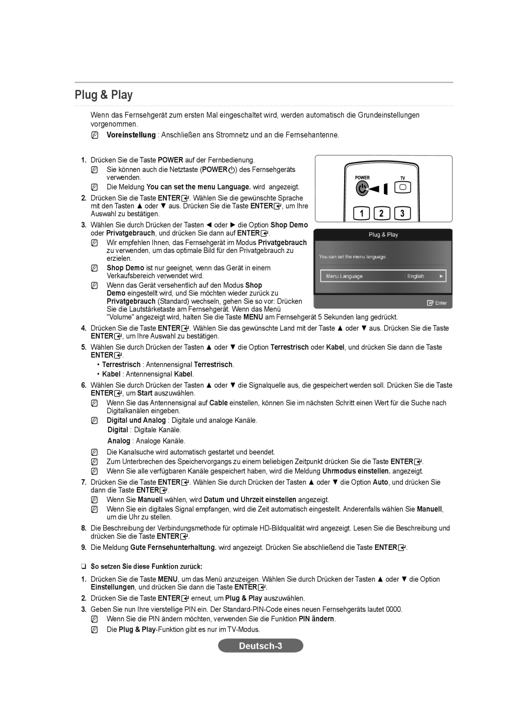 Samsung LS20CFVKF/EN, LS20CFVKF/XE manual Deutsch-3, Auswahl zu bestätigen, Terrestrisch Antennensignal Terrestrisch 