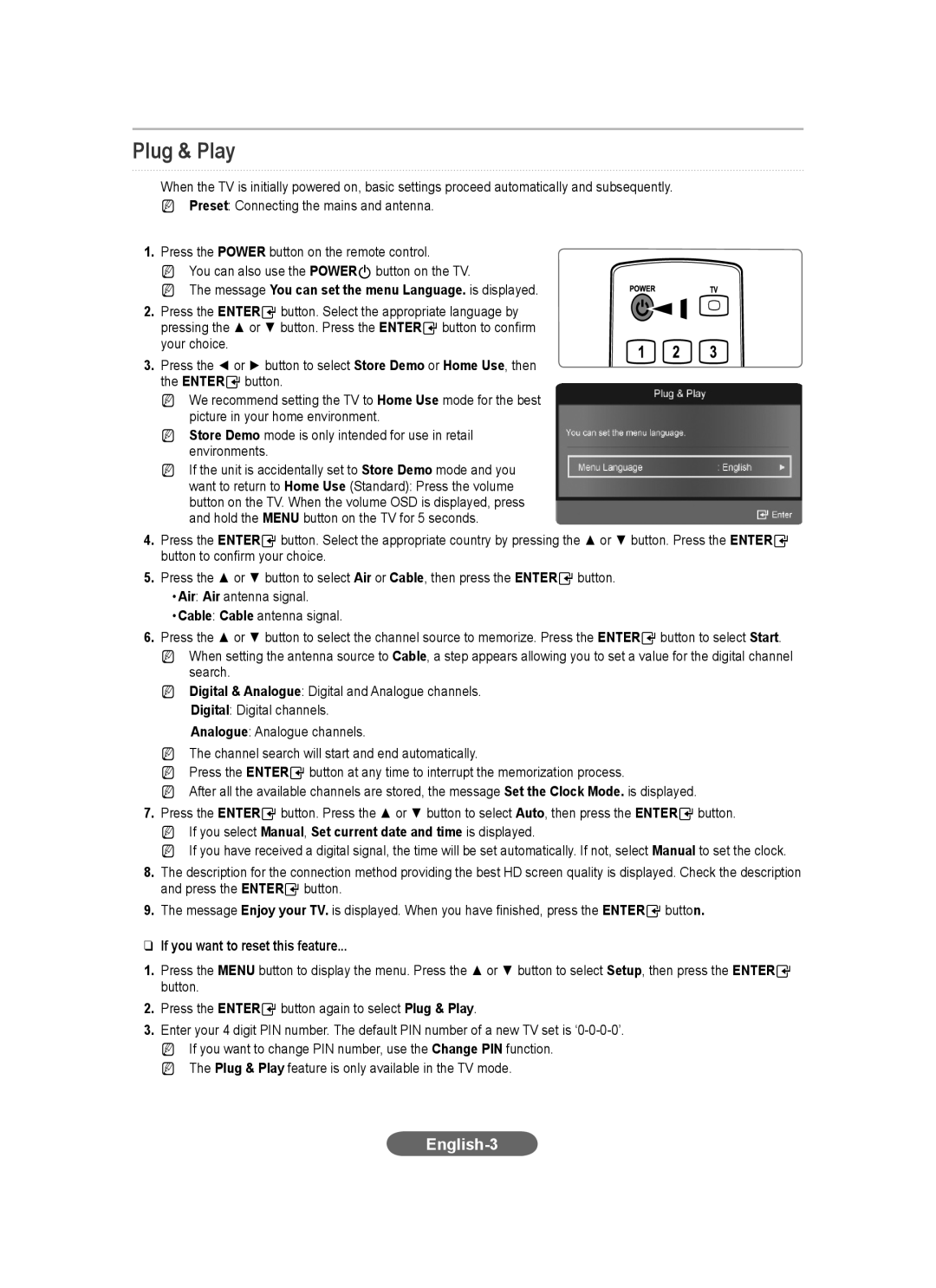 Samsung LS20CFVKF/EN, LS20CFVKF/XE manual Plug & Play, English-3, NN The message You can set the menu Language. is displayed 