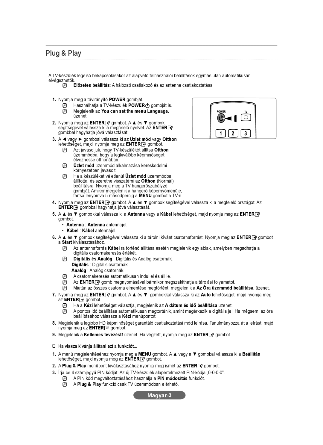 Samsung LS20CFVKF/EN, LS20CFVKF/XE manual Magyar-3, Ha vissza kívánja állítani ezt a funkciót 