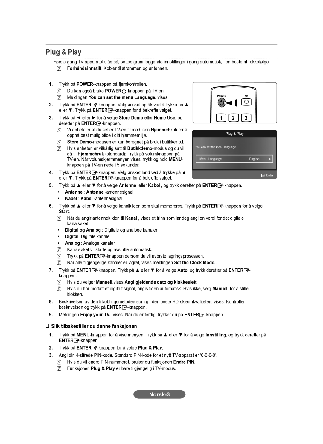 Samsung LS20CFVKF/EN manual Slik tilbakestiller du denne funksjonen, NN Meldingen You can set the menu Language. vises 