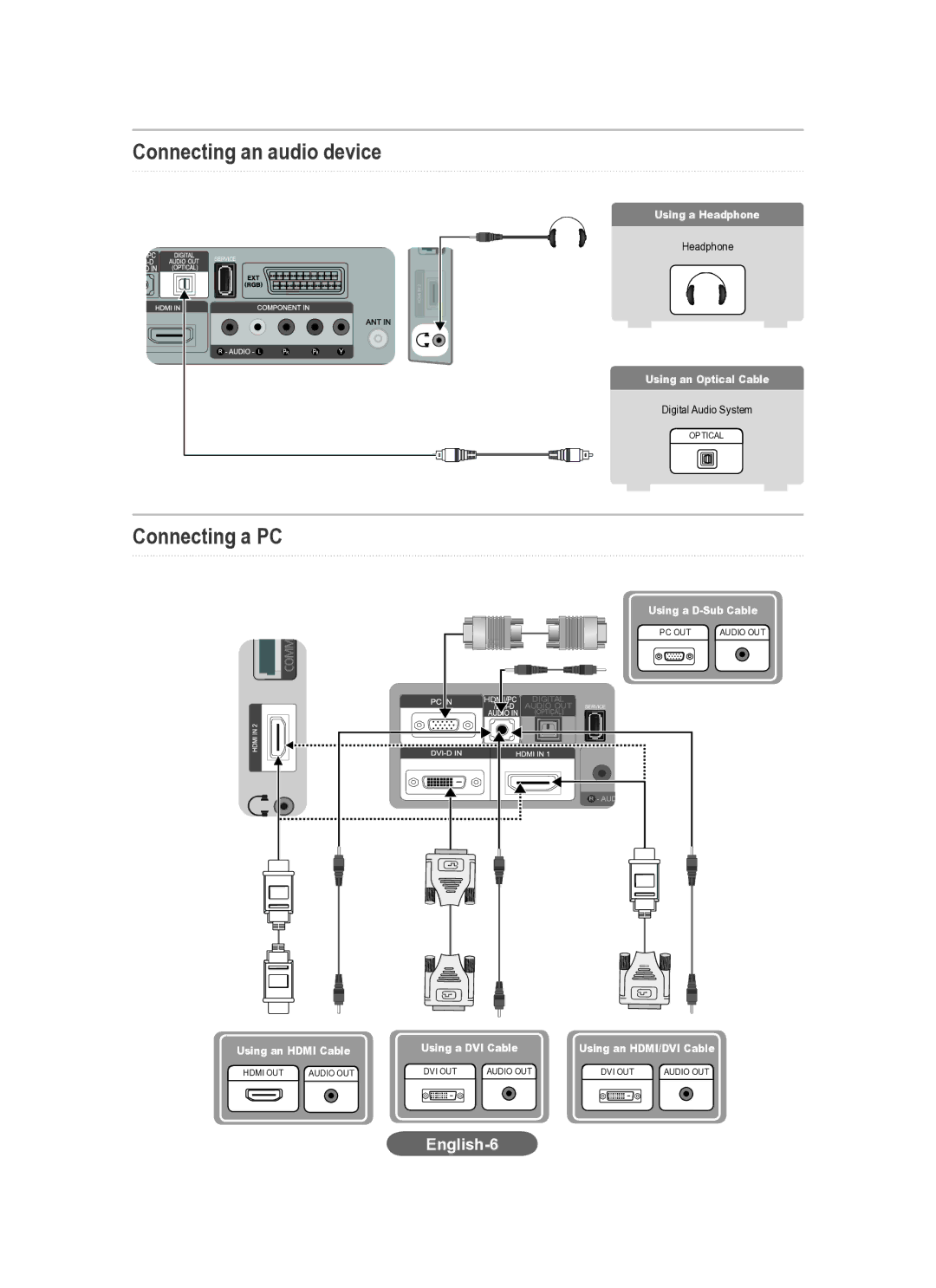 Samsung LS20CFVKF/XE, LS20CFVKF/EN manual Connecting an audio device, Connecting a PC 