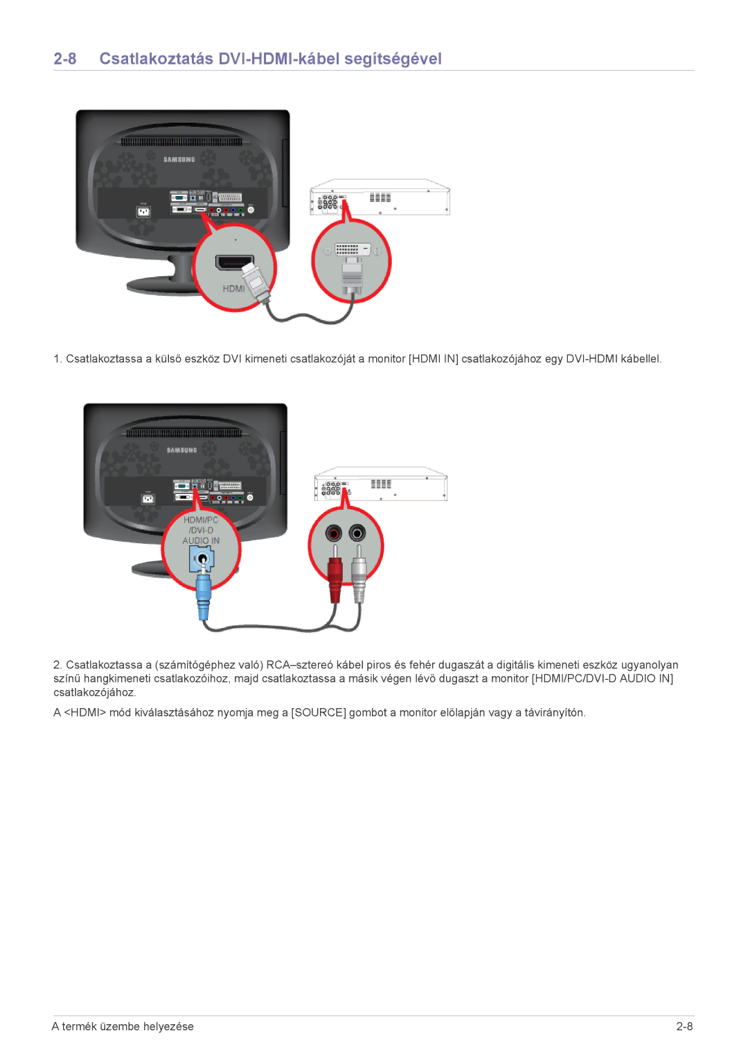 Samsung LS20CFVKF/XE, LS20CFVKF/EN manual Csatlakoztatás DVI-HDMI-kábel segítségével 