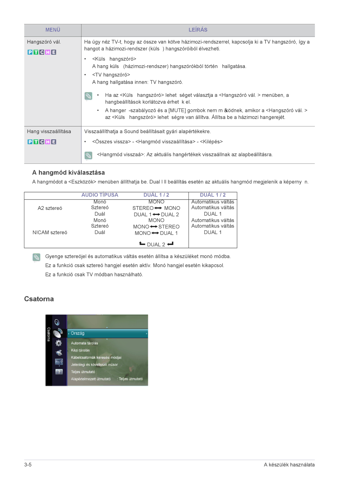 Samsung LS20CFVKF/EN, LS20CFVKF/XE manual Csatorna, Audio Típusa 